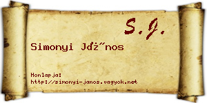 Simonyi János névjegykártya